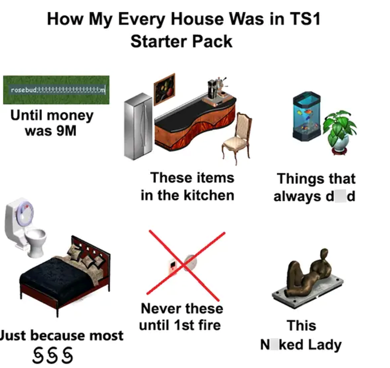How My Every House Was in TS1 Starter Pack rosebud;;; Until money was 9M These items Things that in the kitchen always d d Never these until 1st fire Just because most 666 This N ked Lady