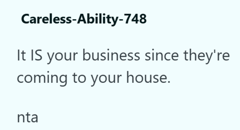 Careless-Ability-748 It IS your business since they're coming to your house. nta