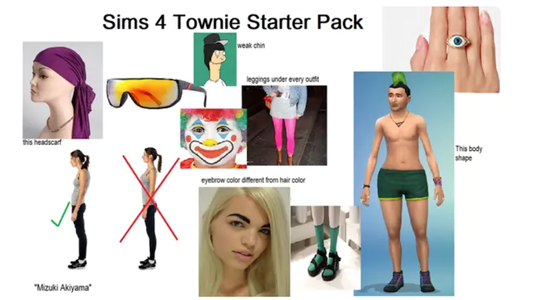 this headscarf "Mizuki Akiyama" Sims 4 Townie Starter Pack weak chin leggings under every outfit eyebrow color different from hair color This body shape
