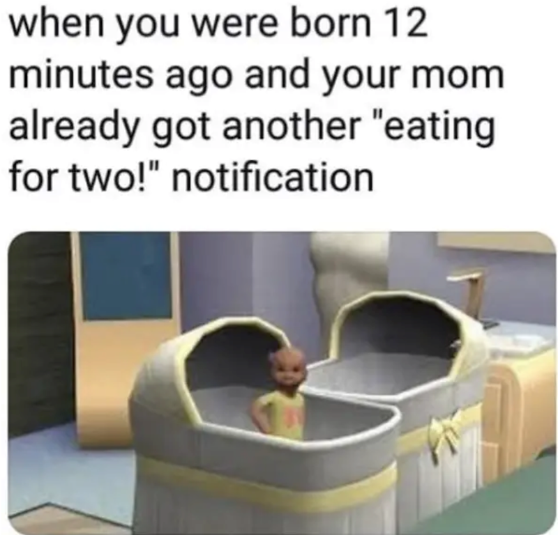 when you were born 12 minutes ago and your mom already got another "eating for two!" notification