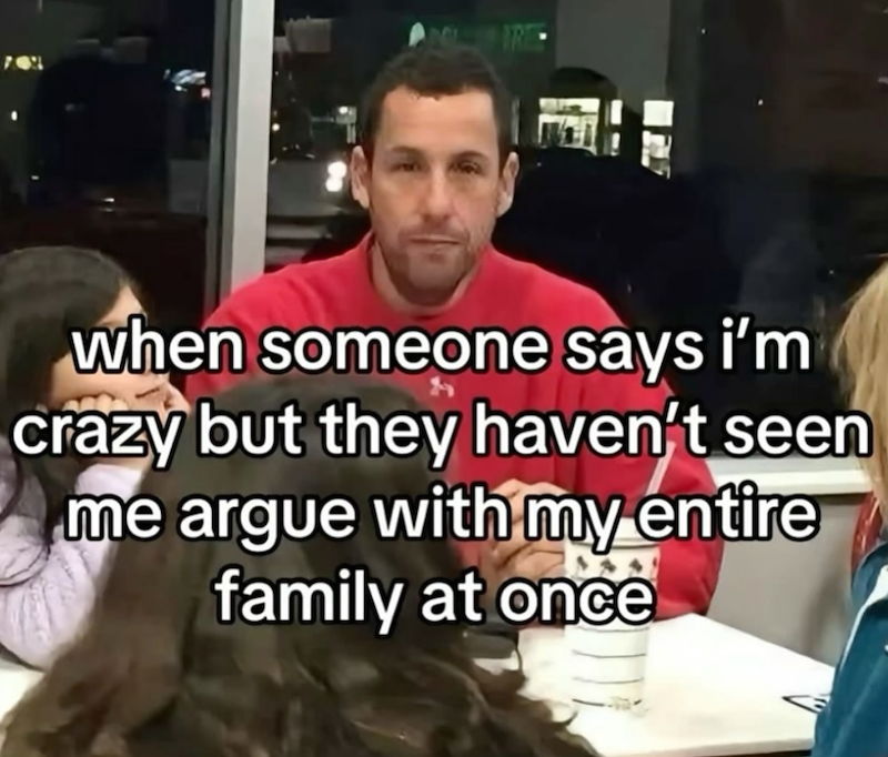RE when someone says i'm crazy but they haven't seen me argue with my entire family at once