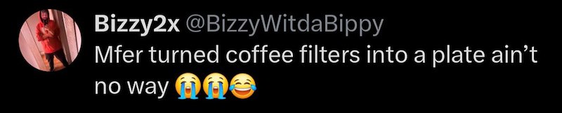 Bizzy2x @BizzyWitda Bippy Mfer turned coffee filters into a plate ain't no way