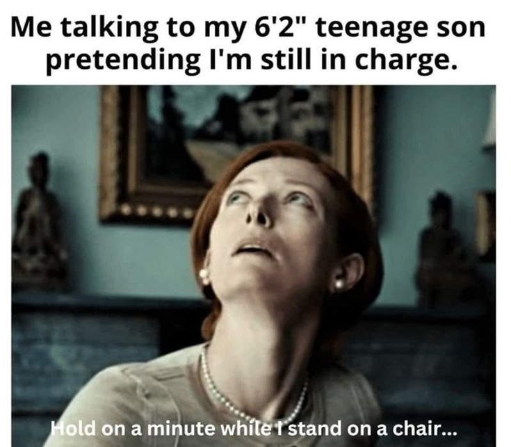 Me talking to my 6'2" teenage son pretending I'm still in charge. Hold on a minute while I stand on a chair...