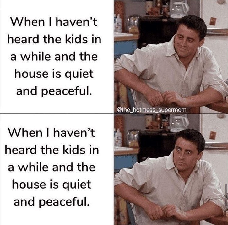 When I haven't heard the kids in a while and the house is quiet and peaceful. When I haven't heard the kids in a while and the house is quiet and peaceful. @the_hotmess_supermom