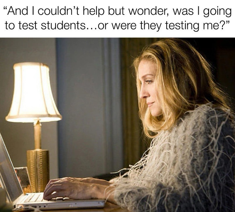 51 "And I couldn't help but wonder, was I going to test students...or were they testing me?"