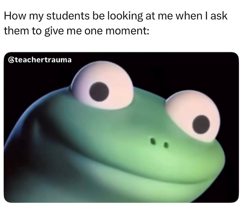 How my students be looking at me when I ask them to give me one moment: @teachertrauma