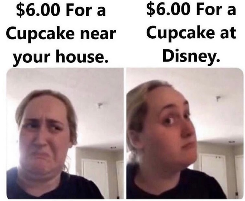 $6.00 For a Cupcake near your house. $6.00 For a Cupcake at Disney.