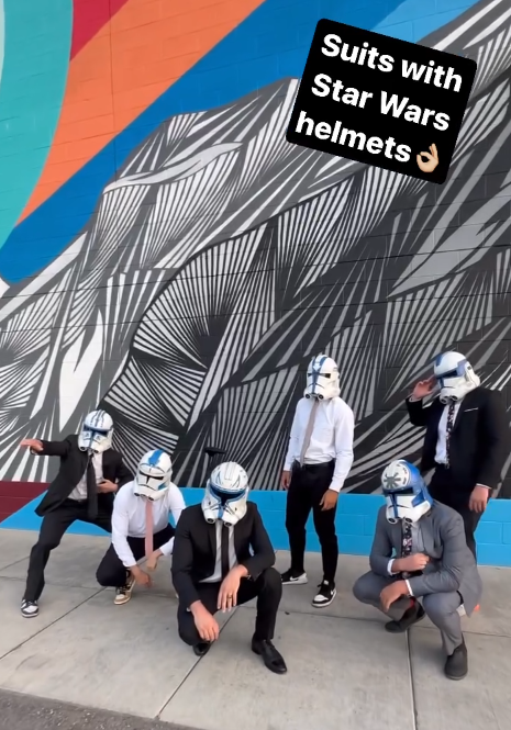 Suits with Star Wars helmets