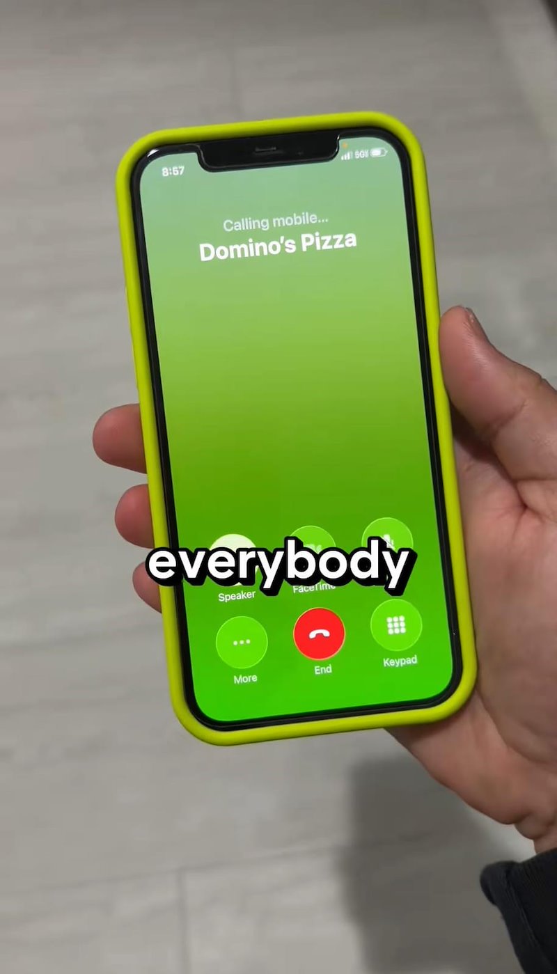8:57 Calling mobile... Domino's Pizza 50% everybody Speaker More End Keypad