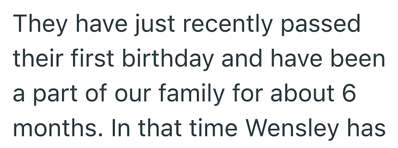 They have just recently passed their first birthday and have been a part of our family for about 6 months. In that time Wensley has