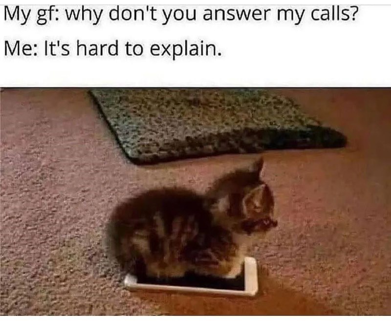 My gf: why don't you answer my calls? Me: It's hard to explain.