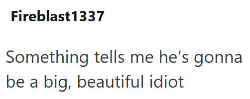Fireblast1337 Something tells me he's gonna be a big, beautiful idiot