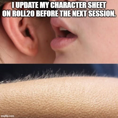 IUPDATE MY CHARACTER SHEET ON ROLL20 BEFORE THE NEXT SESSION. imgflip.com