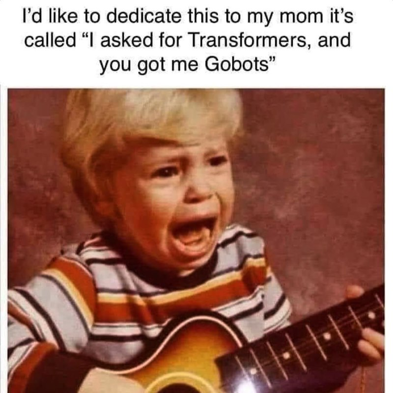 I'd like to dedicate this to my mom it's called "I asked for Transformers, and you got me Gobots"