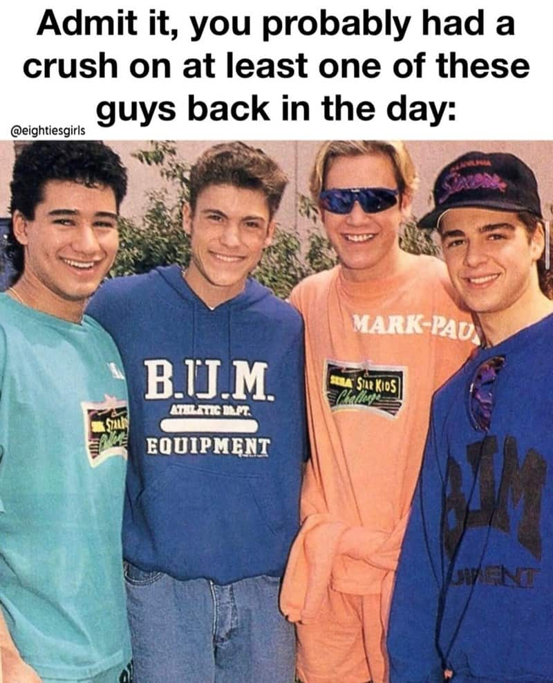 Admit it, you probably had a crush on at least one of these guys back in the day: @eightiesgirls MARK-PAU STAR B.IJ.M. ATHLETIC DPT. EQUIPMENT SERA STAR KIDS Challenge VENT