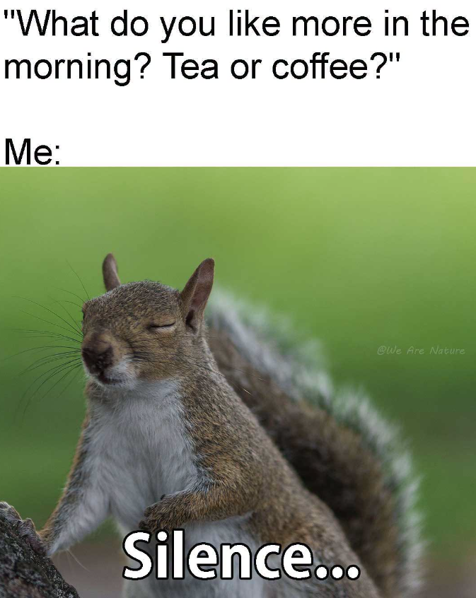 "What do you like more in the morning? Tea or coffee?" Me: Silence... @We Are Nature