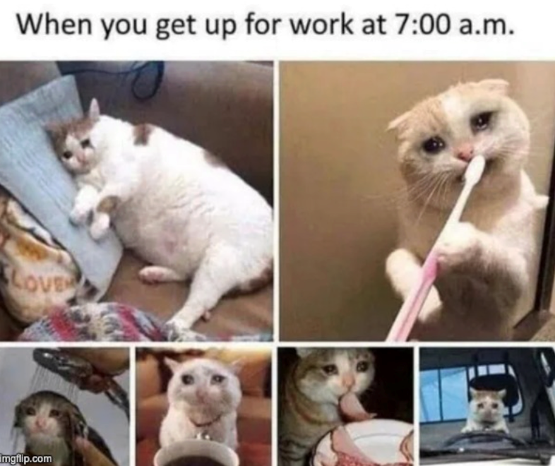 When you get up for work at 7:00 a.m. LOVE Imgflip.com