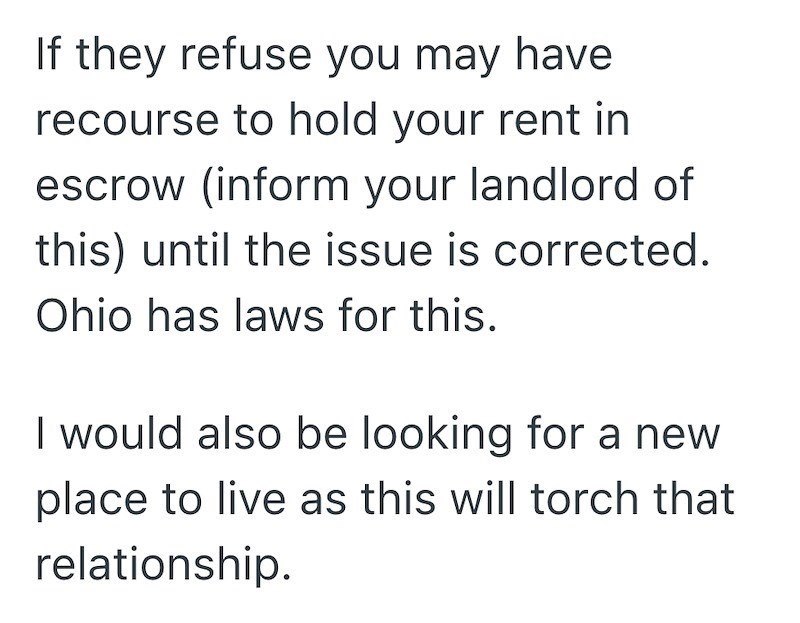 If they refuse you may have recourse to hold your rent in escrow (inform your landlord of this) until the issue is corrected. Ohio has laws for this. I would also be looking for a new place to live as this will torch that relationship.