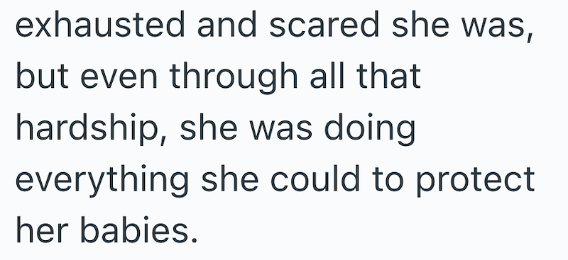 exhausted and scared she was, but even through all that hardship, she was doing everything she could to protect her babies.