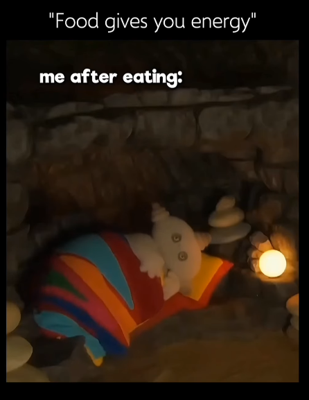 "Food gives you energy" me after eating: