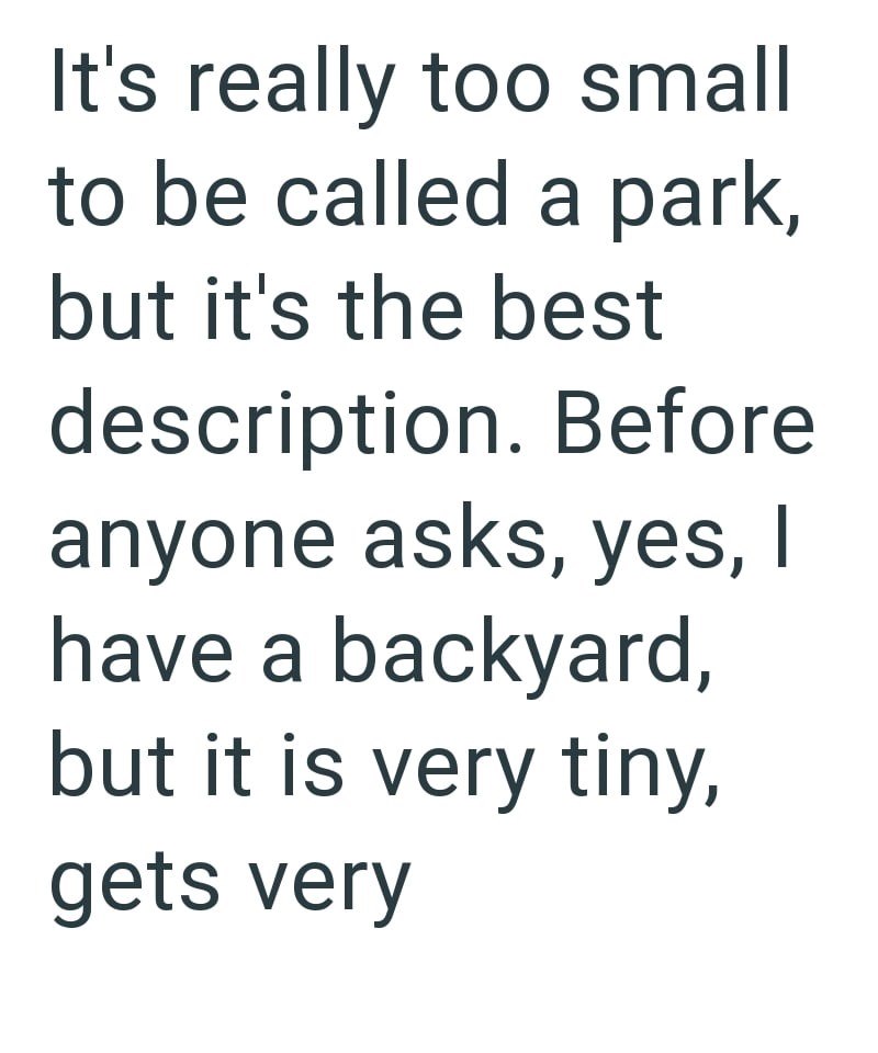 It's really too small to be called a park, but it's the best description. Before anyone asks, yes, I have a backyard, but it is very tiny, gets very