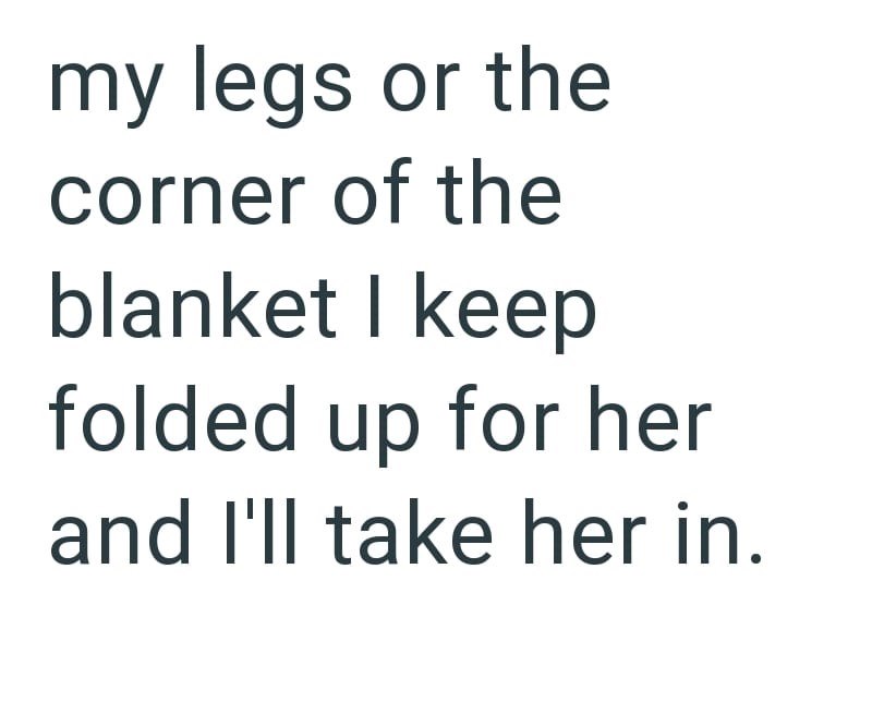 my legs or the corner of the blanket I keep folded up for her and I'll take her in.
