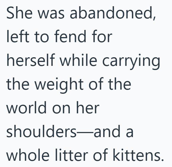 She was abandoned, left to fend for herself while carrying the weight of the world on her shoulders and a whole litter of kittens.