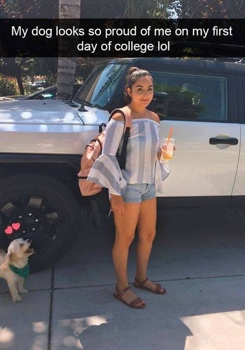 My dog looks so proud of me on my first day of college lol