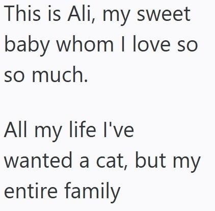 This is Ali, my sweet baby whom I love so so much. All my life I've wanted a cat, but my entire family