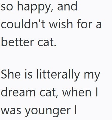 so happy, and couldn't wish for a better cat. She is litterally my dream cat, when I was younger I
