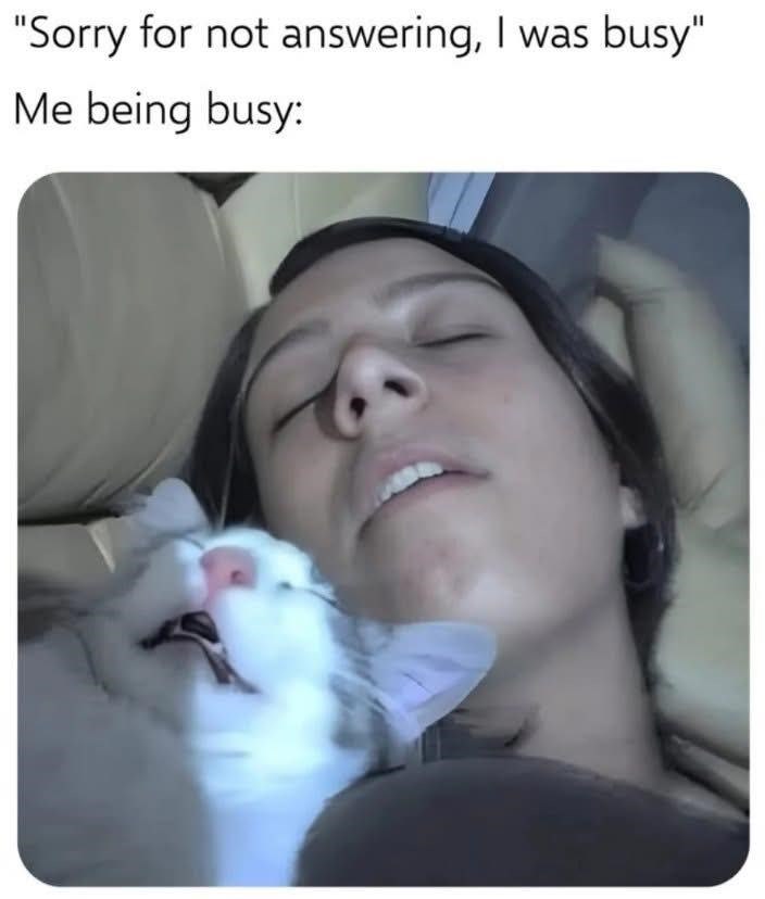 "Sorry for not answering, I was busy" Me being busy: