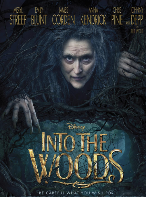 MERYL EMILY JAMES ANNA CHRIS JOHNNY STREEP BLUNT CORDEN KENDRICK PINE DEPP AND DISNEY INTO THE WOODS BE CAREFUL WHAT YOU WISH FOR THE WOLF