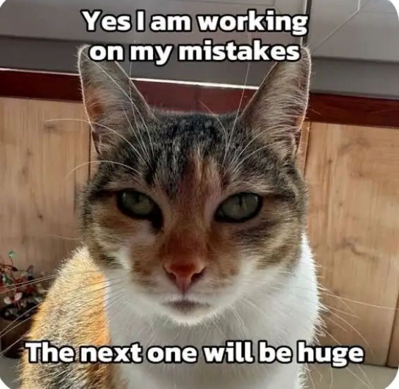 Yes I am working on my mistakes The next one will be huge