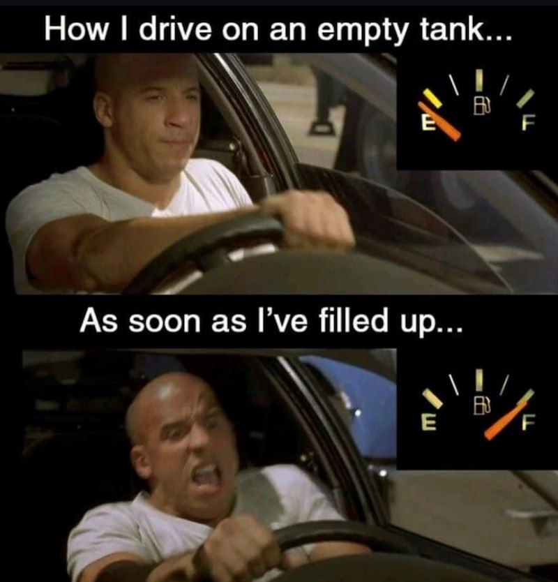How I drive on an empty tank... F As soon as I've filled up... E B F