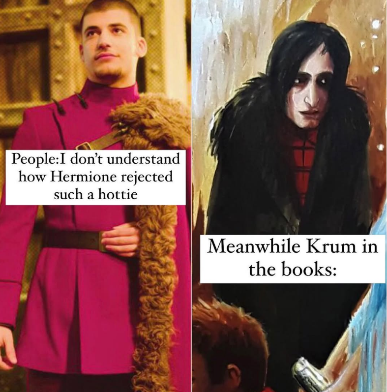 People: I don't understand how Hermione rejected such a hottie Meanwhile Krum in the books: