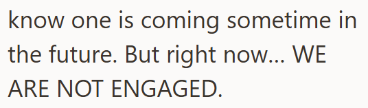 know one is coming sometime in the future. But right now... WE ARE NOT ENGAGED.
