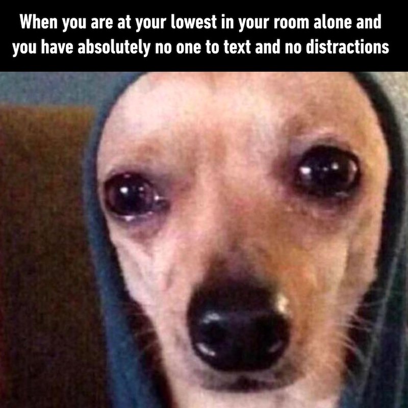 When you are at your lowest in your room alone and you have absolutely no one to text and no distractions