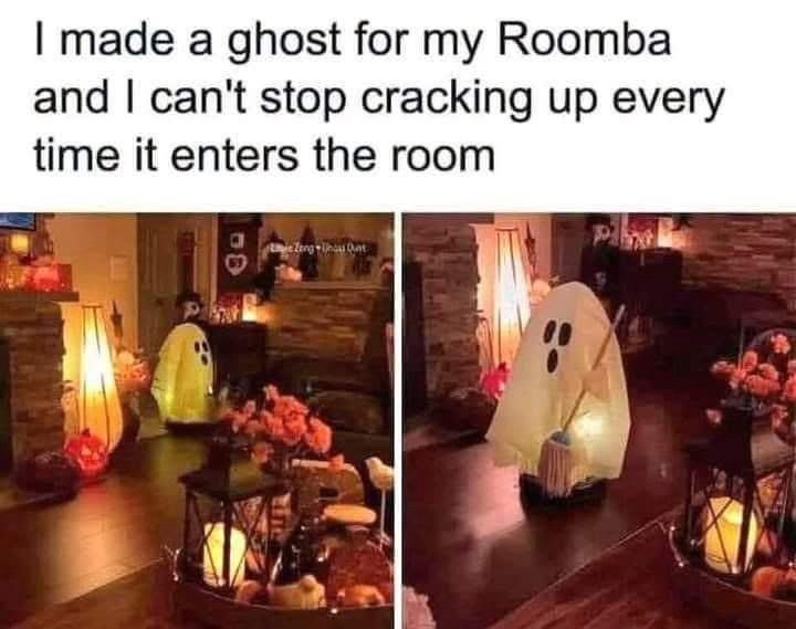 I made a ghost for my Roomba and I can't stop cracking up every time it enters the room 00