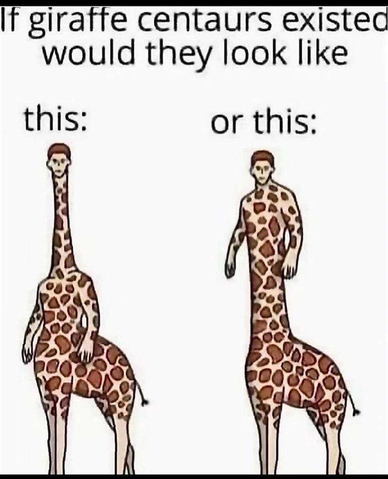 If giraffe centaurs existed would they look like this: or this: