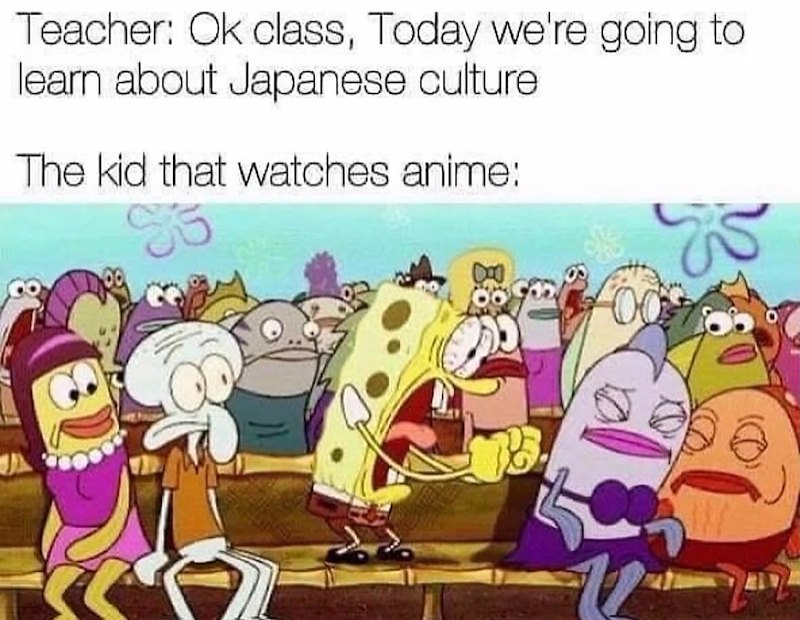 Teacher: Ok class, Today we're going to learn about Japanese culture The kid that watches anime: