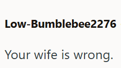 Low-Bumblebee2276 Your wife is wrong.