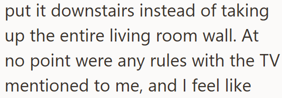 put it downstairs instead of taking up the entire living room wall. At no point were any rules with the TV mentioned to me, and I feel like