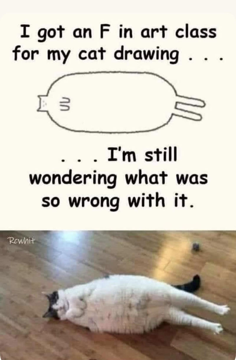 I got an F in art class for my cat drawing . . . ՊՈ I'm still wondering what was so wrong with it. Rowhit