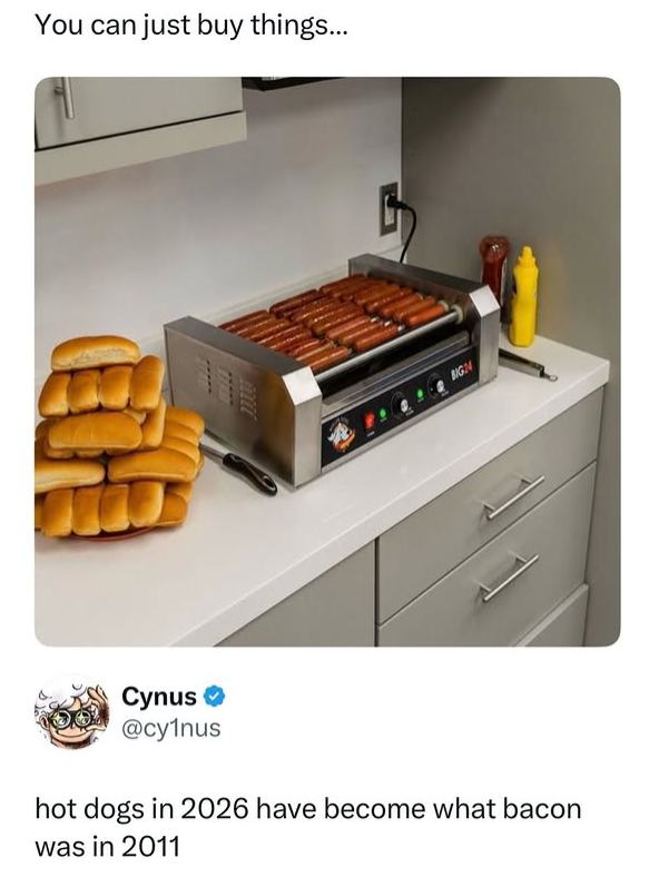 You can just buy things... BIGN Cynus ❤ @cy1nus hot dogs in 2026 have become what bacon was in 2011