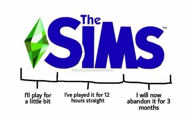 The SIMS thesimsmemesandmore TM I'll play for a little bit I've played it for 12 hours straight I will now abandon it for 3 months
