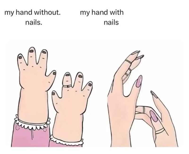 my hand without. nails. my hand with nails