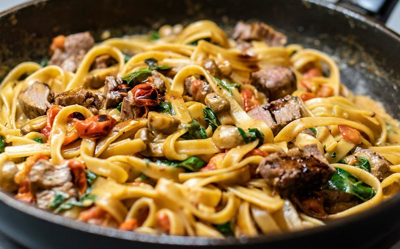 A home-cooked pasta plate.