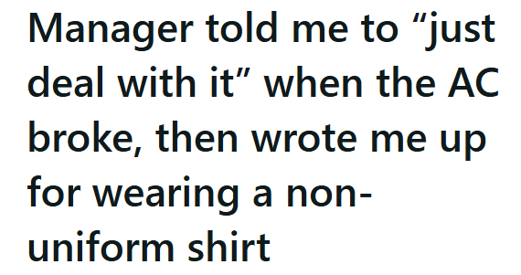 Manager told me to "just deal with it" when the AC broke, then wrote me up for wearing a non- uniform shirt