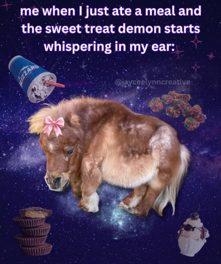 me when I just ate a meal and the sweet treat demon starts whispering in my ear: IZZARD @jayceelynncreative.