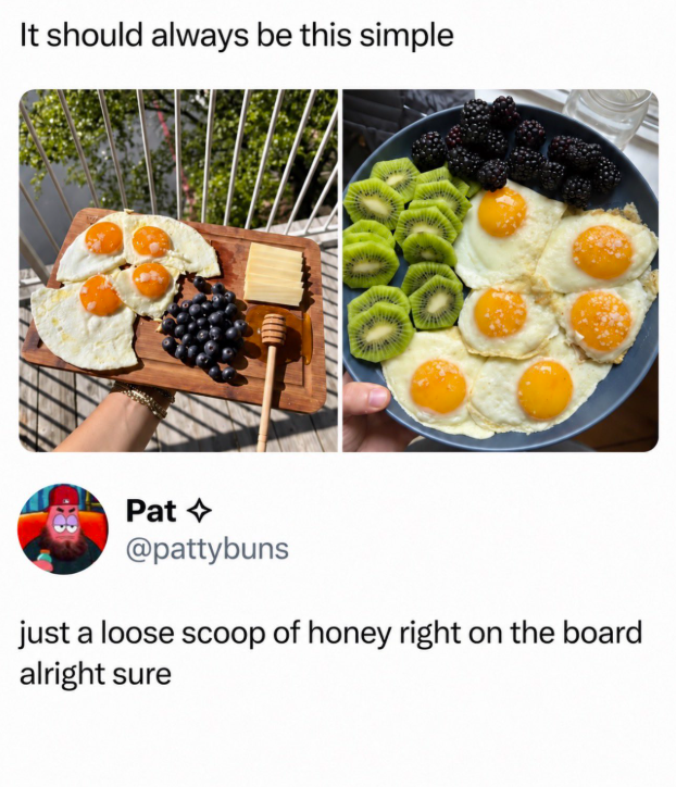 It should always be this simple Pat @pattybuns just a loose scoop of honey right on the board alright sure